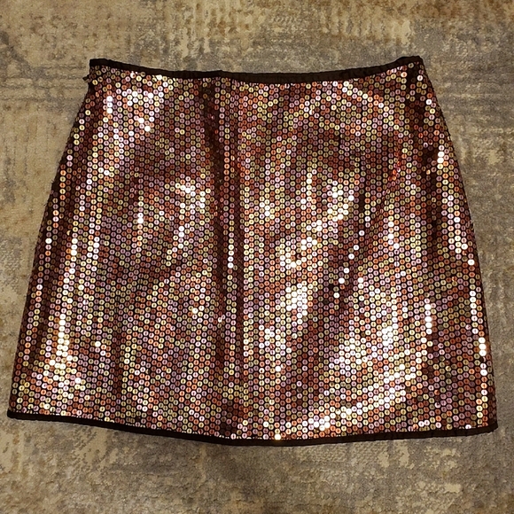 Express Brown & Gold Sequin Mini Skirt vintage - Picture 2 of 6